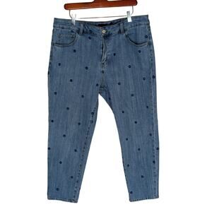 TALBOTS EVERYDAY RELAXED Denim Jeans size 14P Petite Embroidered Ditsy Floral